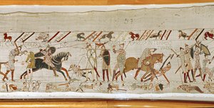 多くの人が戦いに陥り、ハロルド王が殺された、バイユーのタペストリー